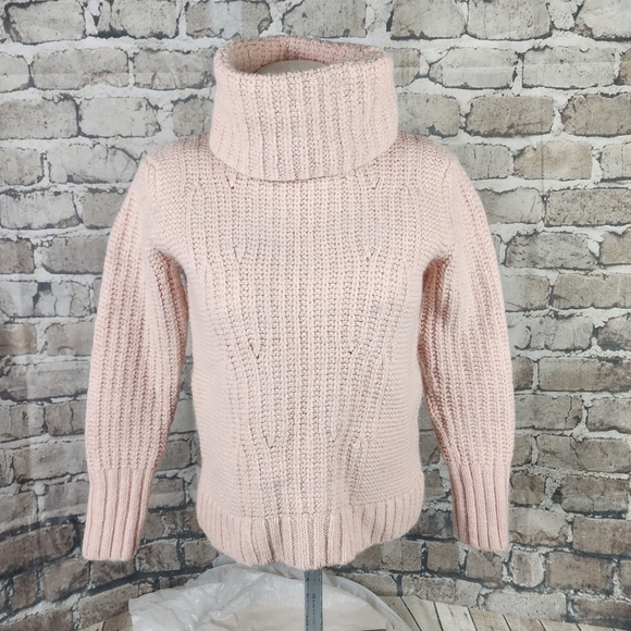 Banana Republic Balletcore Chunky Blush  Alpace Wool Turtleneck Sweater Medium - Picture 2 of 14